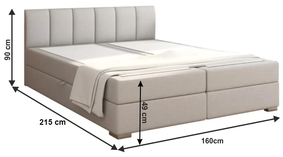 boxspring pat 160x200, gri deschis, RIANA KOMFORT