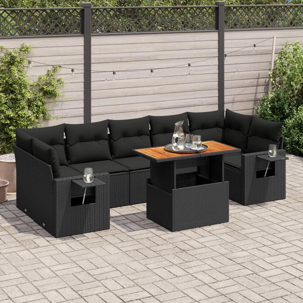 3327121 vidaXL Set mobilier de grădină cu perne, 8 piese, negru, poliratan