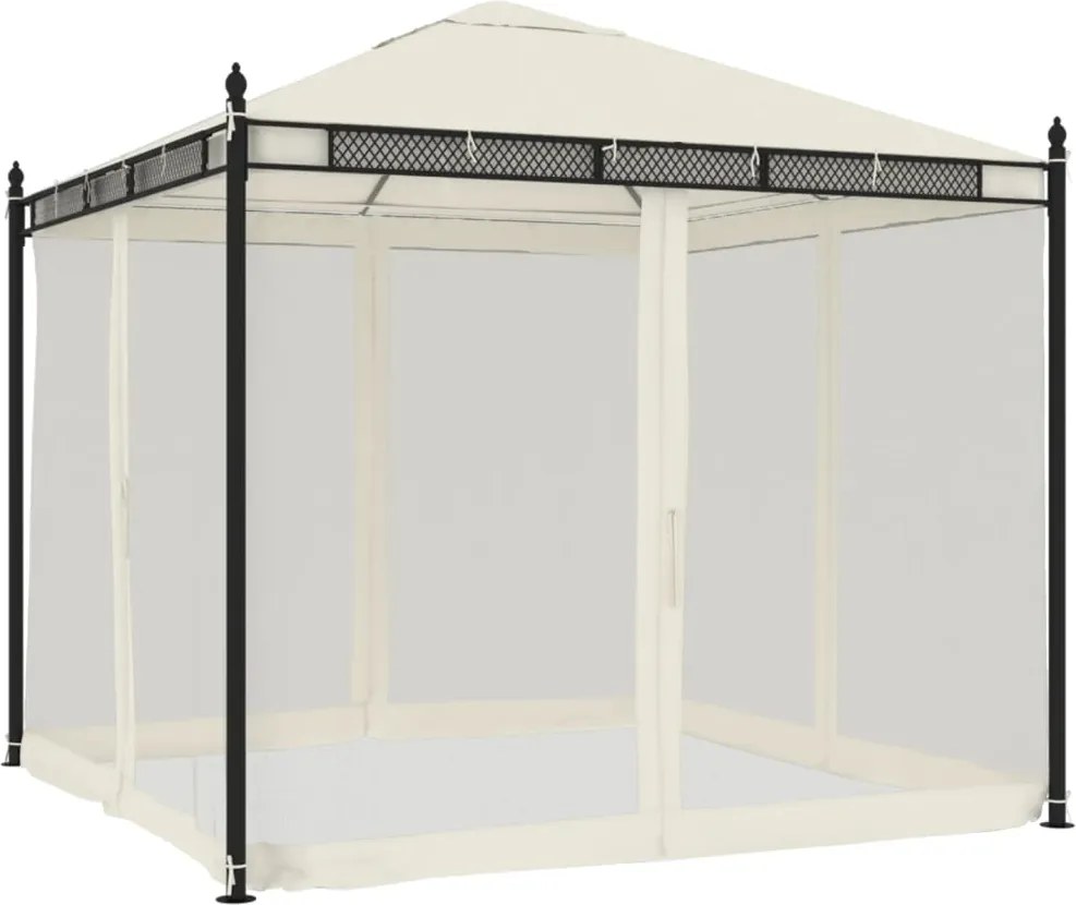 vidaXL Foișor cu pereți din plasă, crem, 2,93x2,93 m, oțel