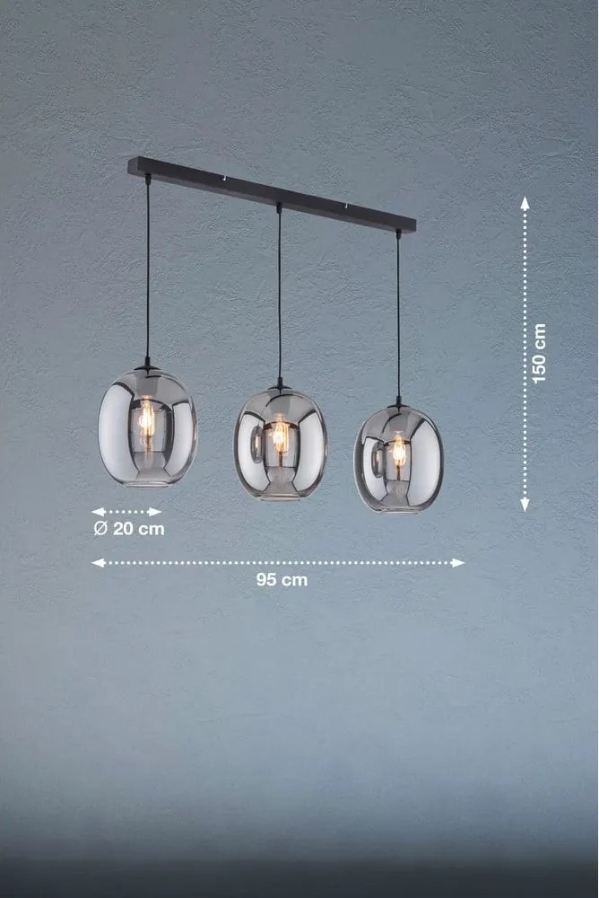 Lustră neagră cu abajur din sticlă Nayla – Fischer & Honsel