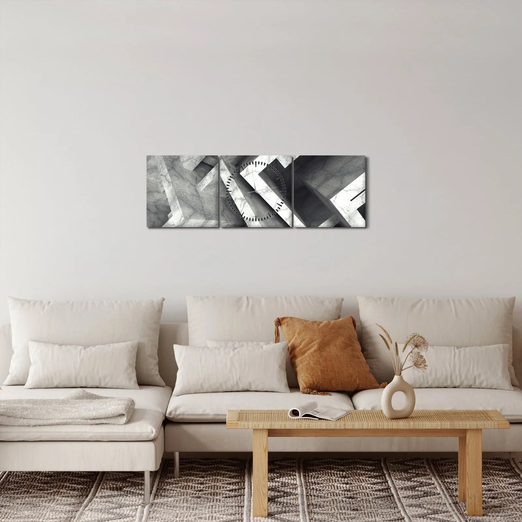 Tablou cu cuburi abstracte (cu ceas) (90x30 cm)