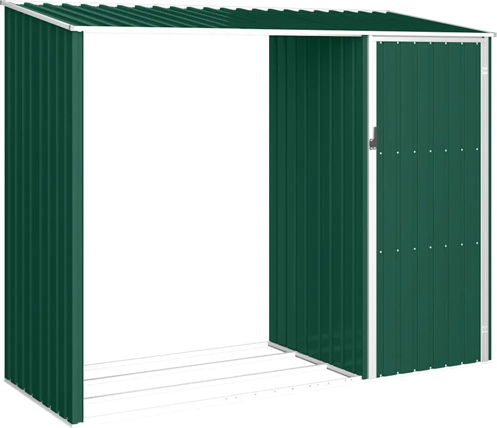 vidaXL Șopron grădină lemne de foc, verde, 245x98x159 cm oțel zincat
