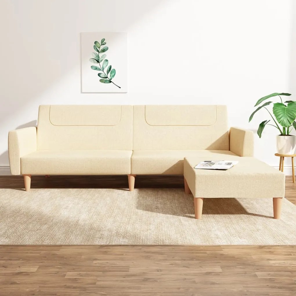 3080590 vidaXL Canapea extensibilă cu taburet, 2 locuri, crem, textil