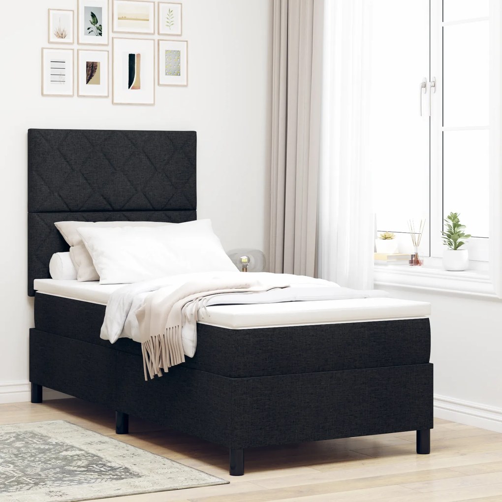 vidaXL Pat cu saltea cu arcuri și LED Negru 90x200 cm