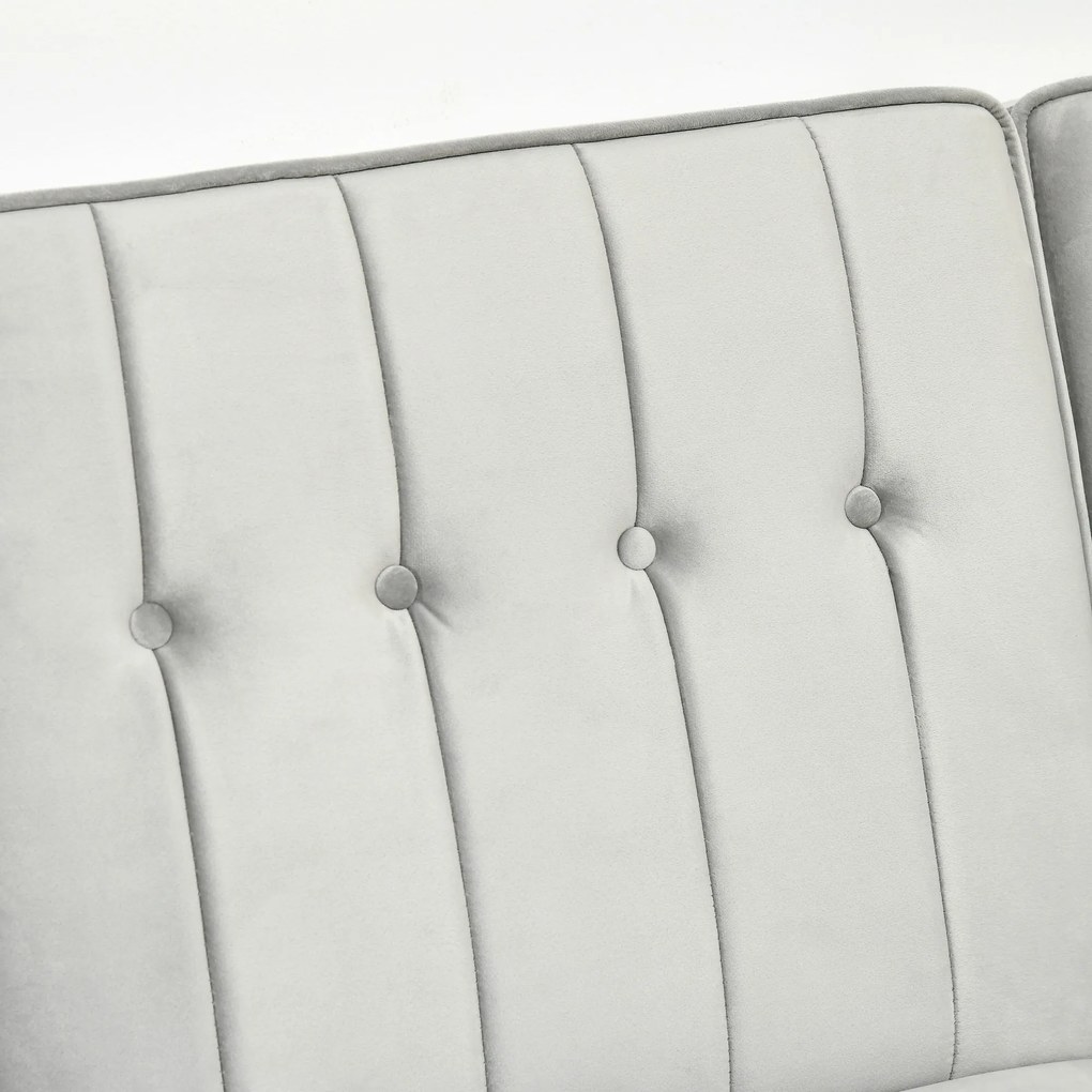 HOMCOM Canapea extensibila  cu 3 locuri cu taburet si spatar inclinabil, tapiterie din catifea si scaun captusit, 218x85x86 cm, gri deschis | AOSOM RO