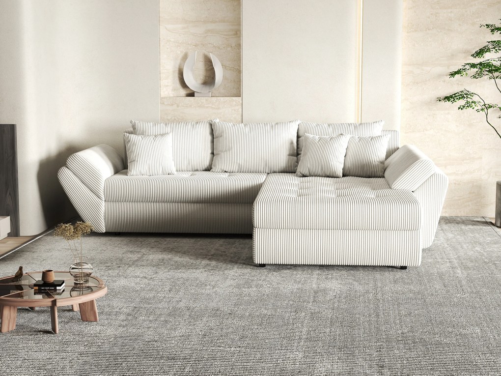 Colțar extensibil dumonde cu ladă de depozitare si sezut confortabil din spuma high-density, Loana Zoom Crem II 270x185 cm