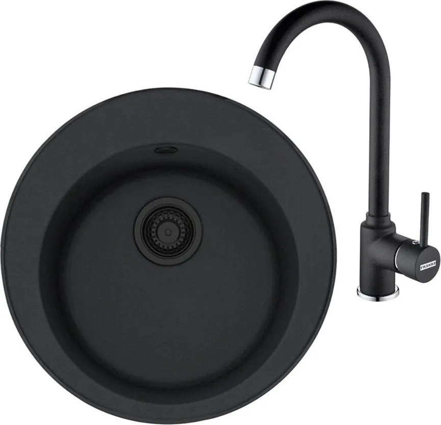 Set chiuveta bucatarie compozit Franke Rotondo VN 51 cm finisaj negru mat si baterie Pola