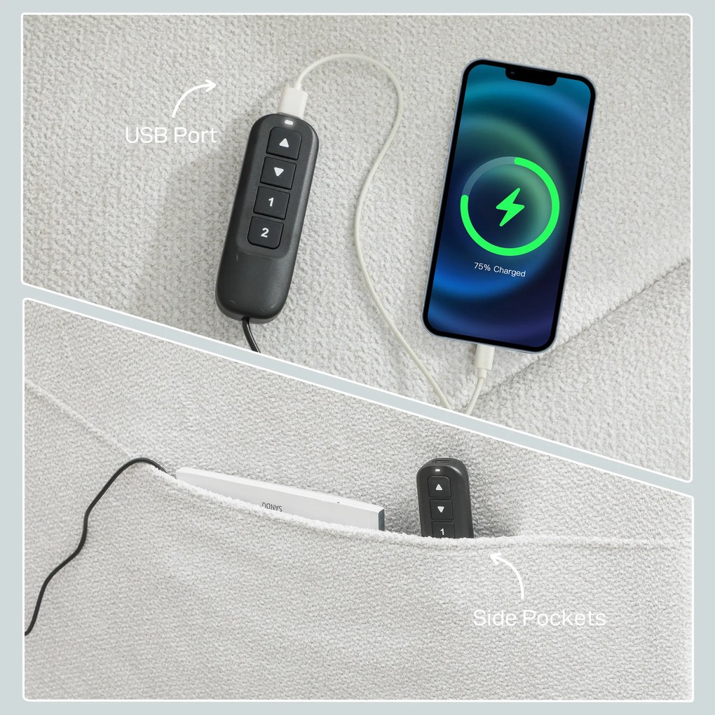 HOMCOM Fotoliu relax electric fotoliu recliner port USB suport picioare buzunare laterale telecomandă 86x90x103cm crem | Aosom Romania