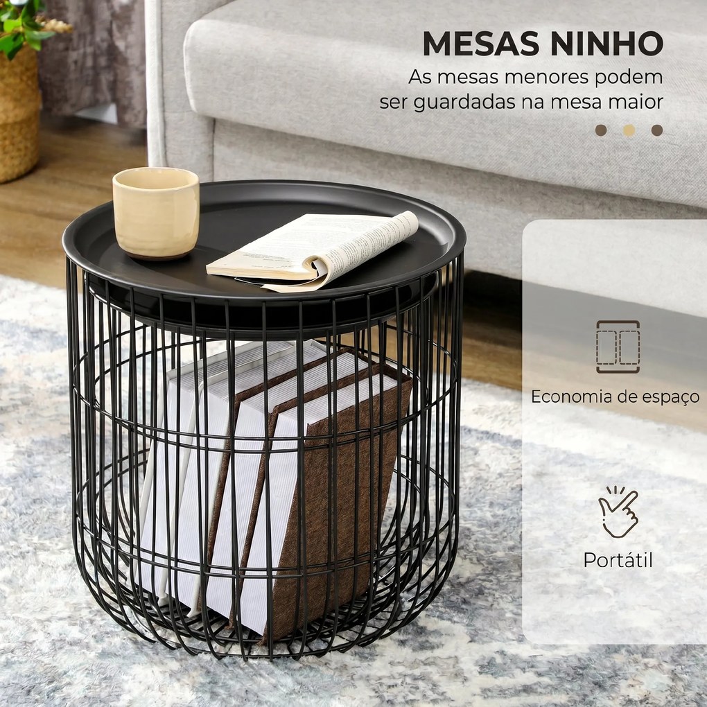HOMCOM Set Mese Rotunde Suprapuse din Oțel, Blat Detașabil, Design Modern pentru Living, Negru | Aosom Romania