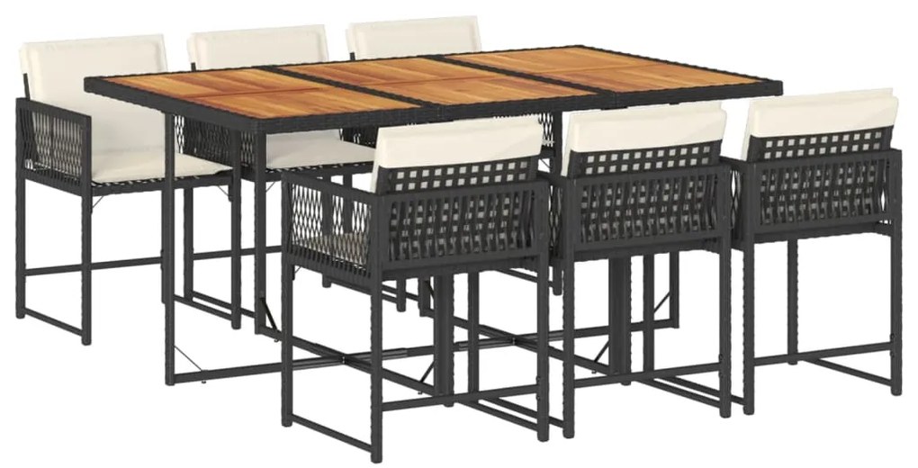 3211455 vidaXL Set mobilier de grădină cu perne, 7 piese, negru, poliratan