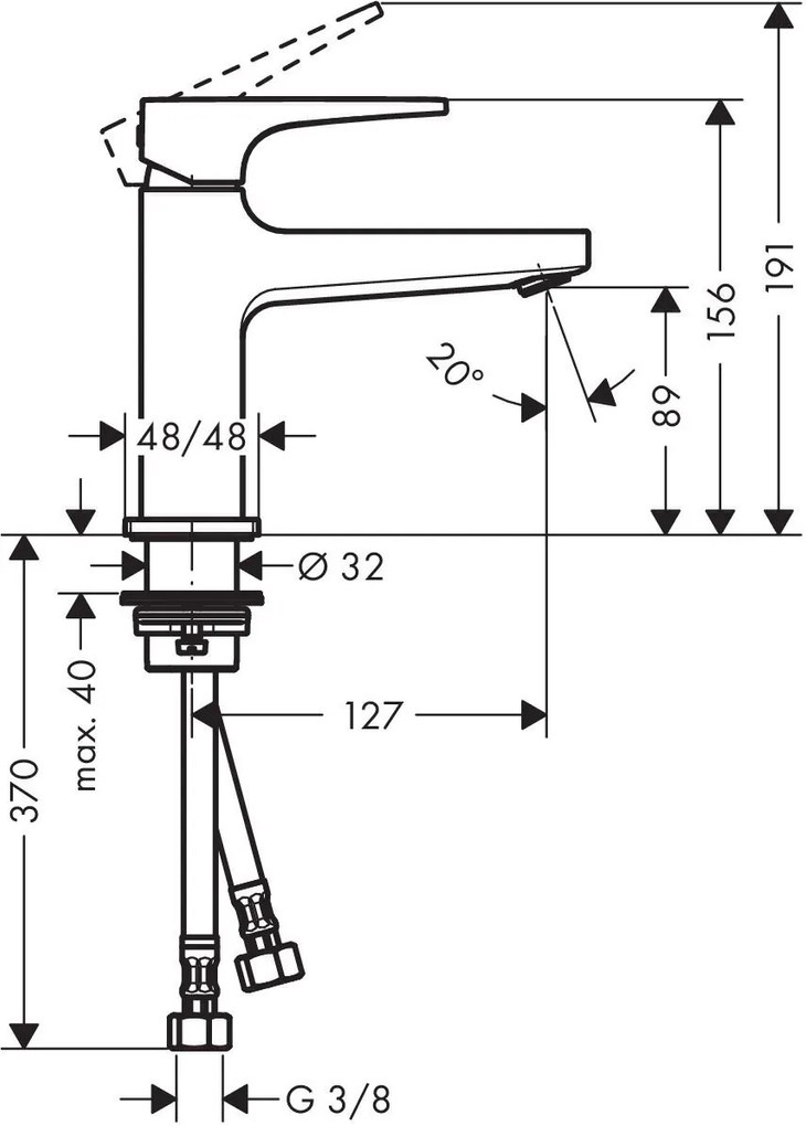 Baterie lavoar Hansgrohe Metropol, 3/8'', marimea M, monocomanda, ventil push to open, negru mat - 32500670