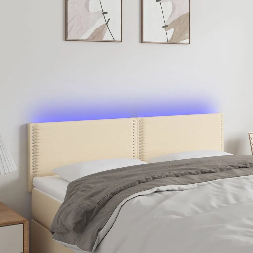 vidaXL Tăblie de pat cu LED, crem, 144x5x78/88 cm, textil