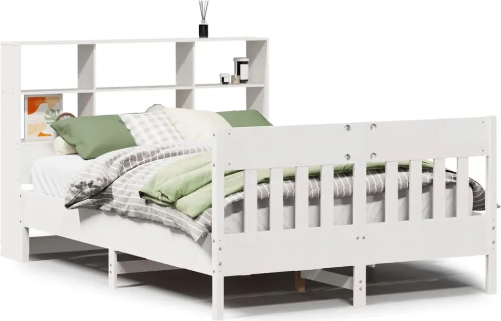 vidaXL Cadru de pat fără saltea, alb, 140x200 cm, lemn masiv pin