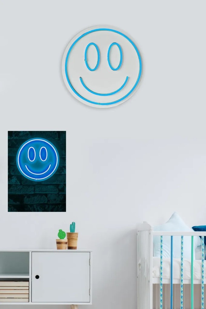 Decoratiune luminoasa LED de perete Smiley Albastru 27 cm