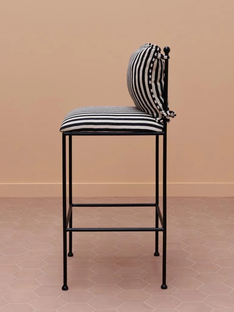 Scaun de bar cu dungi, din bumbac si metal, Geometrical Springs