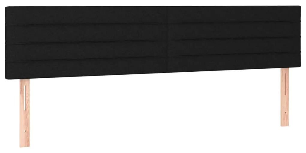 Pat cu arcuri, saltea si LED, negru, 200x200 cm, textil Negru, 200 x 200 cm, Benzi orizontale