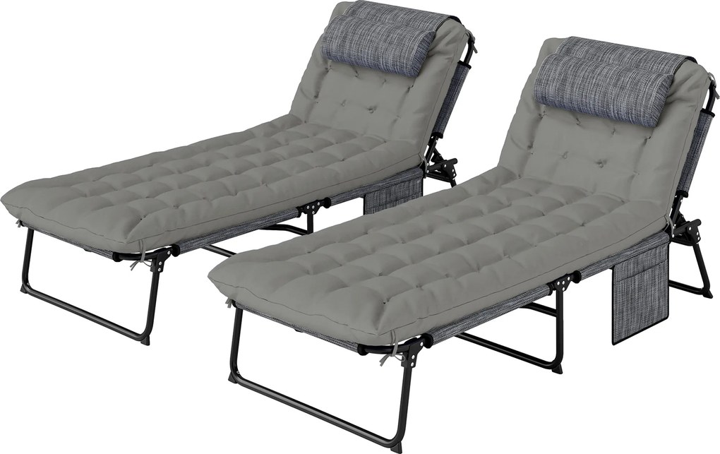 Outsunny Set de 2 șezlonguri pliabile cu spătar reglabil 4 poziții - pernă pentru cap și saltea groasă | Aosom Romania