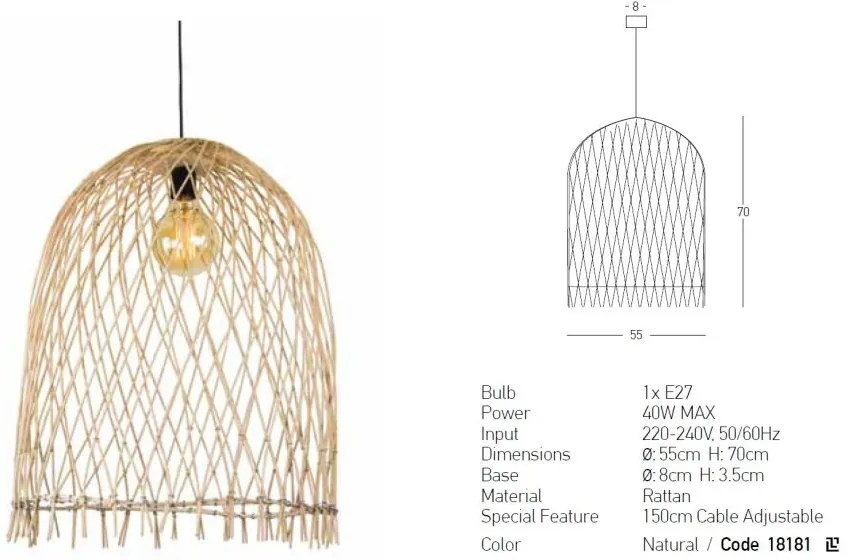 Lustra/Pendul ratan natural boho style Maryl