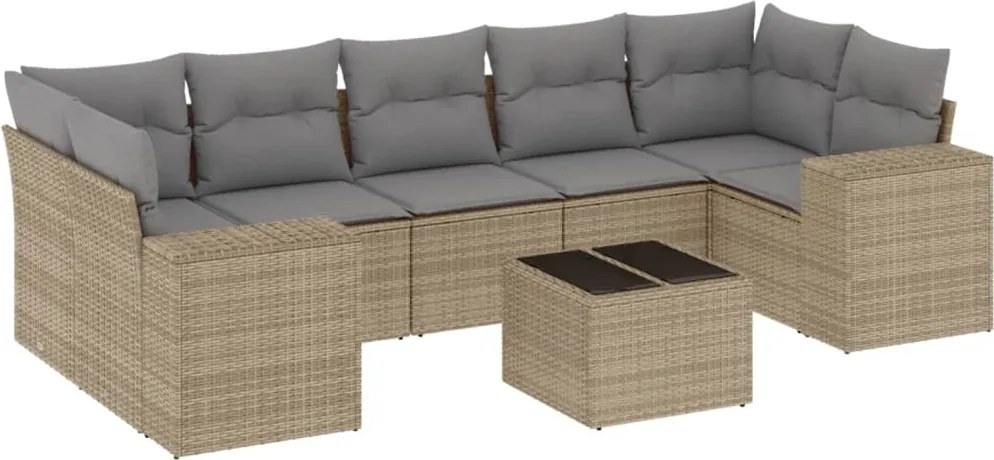 vidaXL Set canapele de grădină, 8 piese, cu perne, bej, poliratan