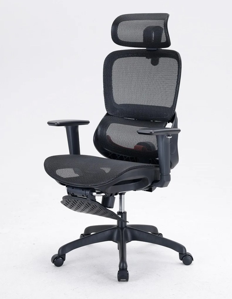 Scaun ergonomic SIHOO B100, Suport lombar dinamic cu ajustare automata, Cotiere 4D, Tetiera 3D, Mecanism multifunctional inclinare/blocare in 3 pozitii, Suport picioare, Mesh, Negru