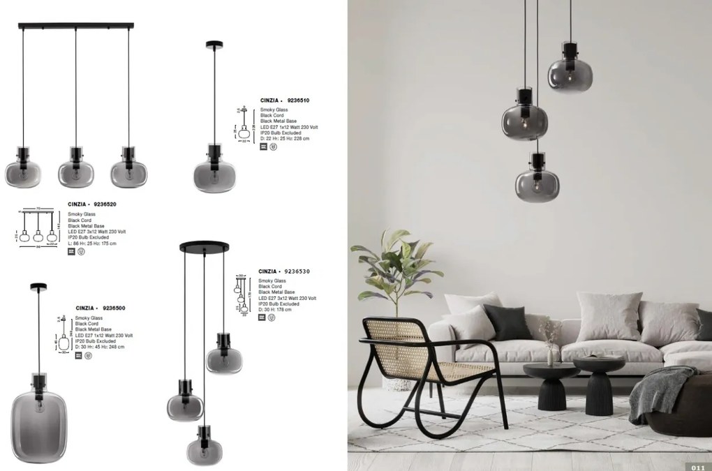 Lustra cu 4 pendule design modern CINZIA fumuriu