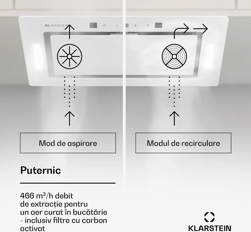Klarstein Hektor Eco, hotă, 72 cm, 466 m³/h, control tactil, sticlă