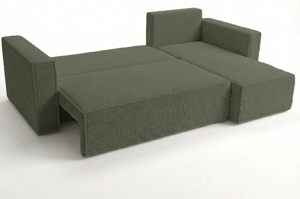 Canapea extensibila de colt SMART BOUCLE, verde inchis, reversibila, 232x143 cm