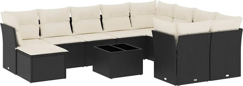 vidaXL Set canapele de grădină cu perne, 11 piese, negru, poliratan