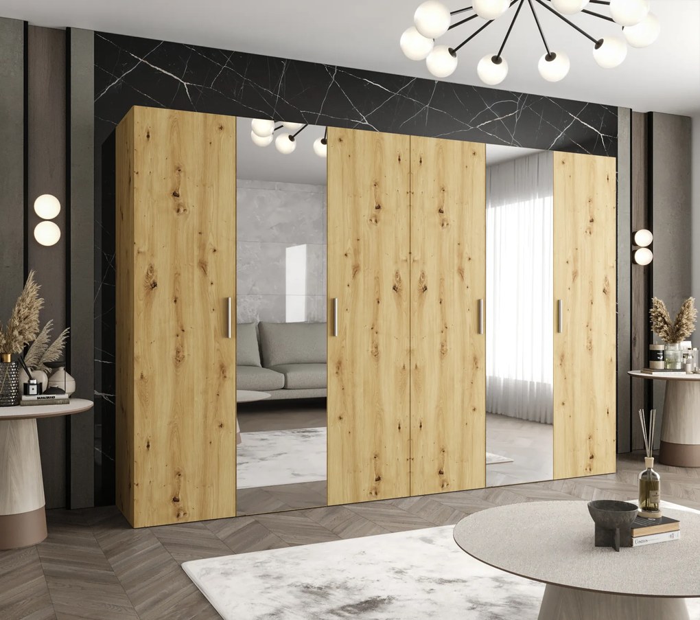 Dulap de haine 300 cm Borry 2 (Stejar artisan + Argintiu). 1125845