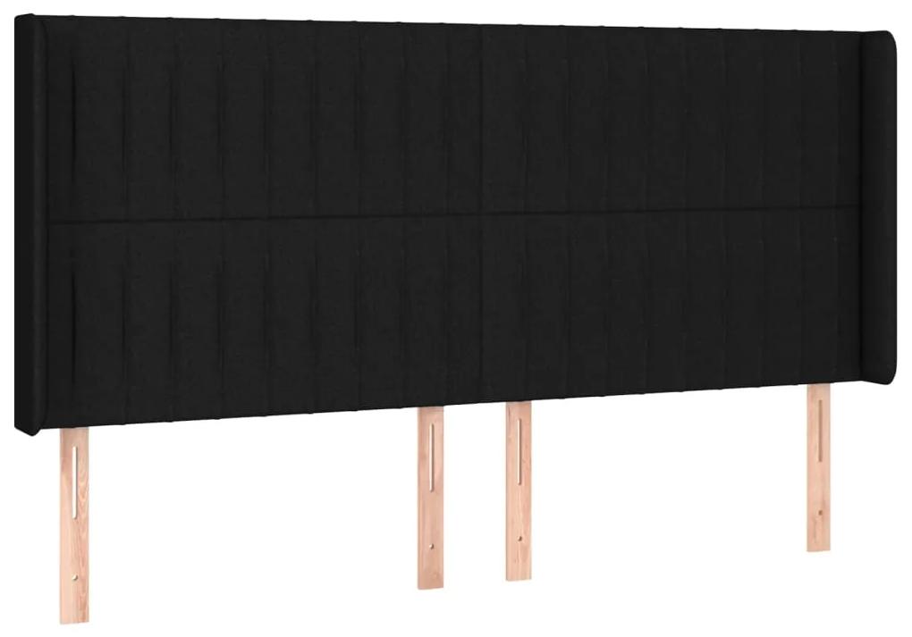 Pat cu arcuri, saltea si LED, negru, 180x200 cm, textil Negru, 180 x 200 cm, Benzi verticale