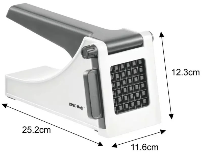 Taietor manual pentru cartofi prajiti Kinghoff KH 1872, 36 lame, Maner ergonomic, Rezistent la coroziune, Alb/Gri