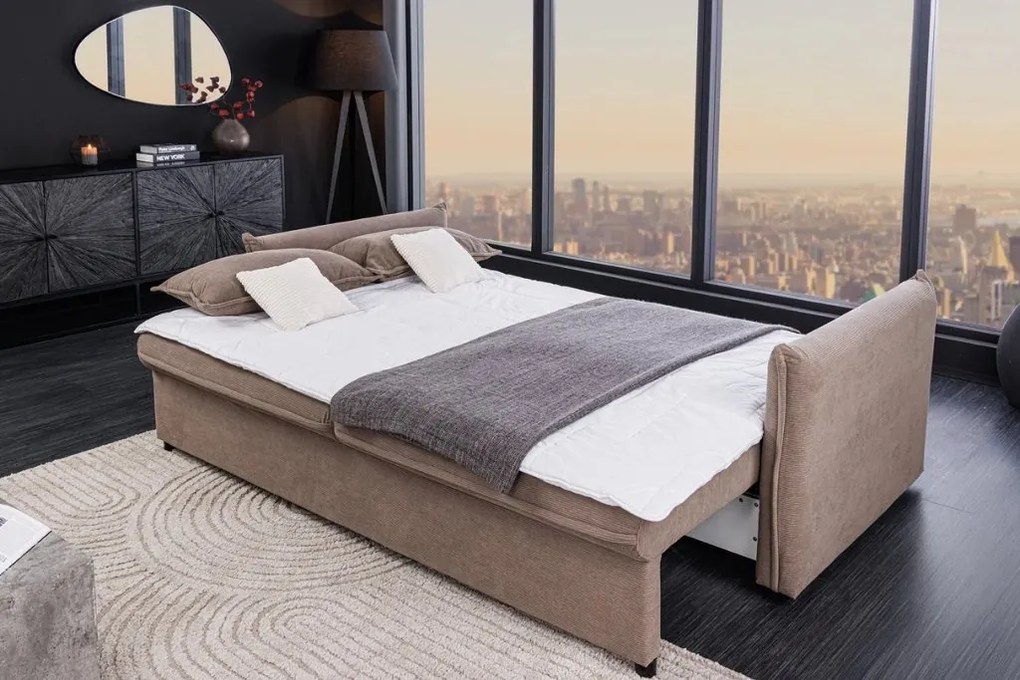 Canapea extensibila, Catifea Raiata, Taupe, APARTMENT 215cm A-44502 VC