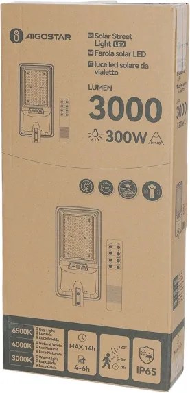Aigostar - Lampă stradală solară LED cu senzor/400W/3,2V 4800mAh + telecomandă