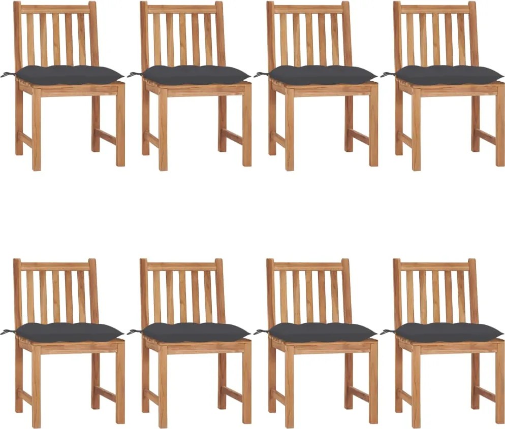 vidaXL Scaune de grădină cu pernă, 8 buc., lemn masiv de tec
