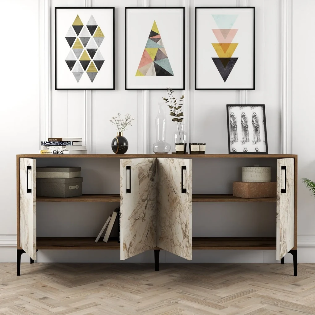 Consolă Kiev - Walnut, White Marble