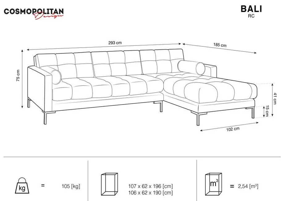 Colțar cu extensie pe partea dreaptă Cosmopolitan Design Bali, bej deschis