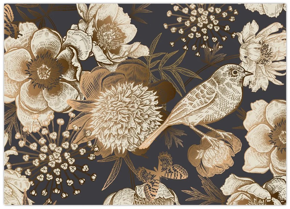 Tablou pe sticlă - Grădina de aur (70x50 cm)