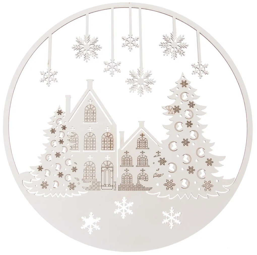 Decorațiune de Crăciun din lemn pentru perete Fulgi de zăpadă, 37 cm