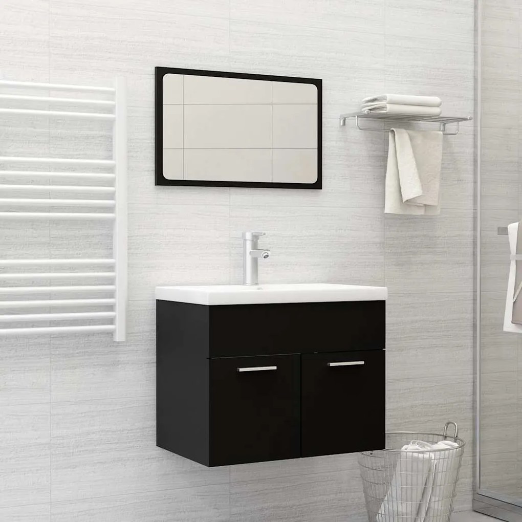 vidaXL Set mobilier de baie, 2 piese, negru, PAL