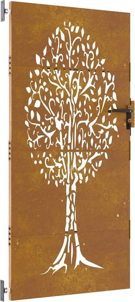 vidaXL Poartă de grădină 85x200 cm, oțel corten, design copac