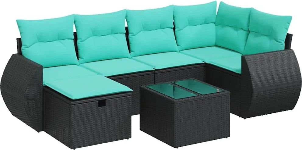 vidaXL Set canapele de grădină cu perne, 7 piese, negru, poliratan