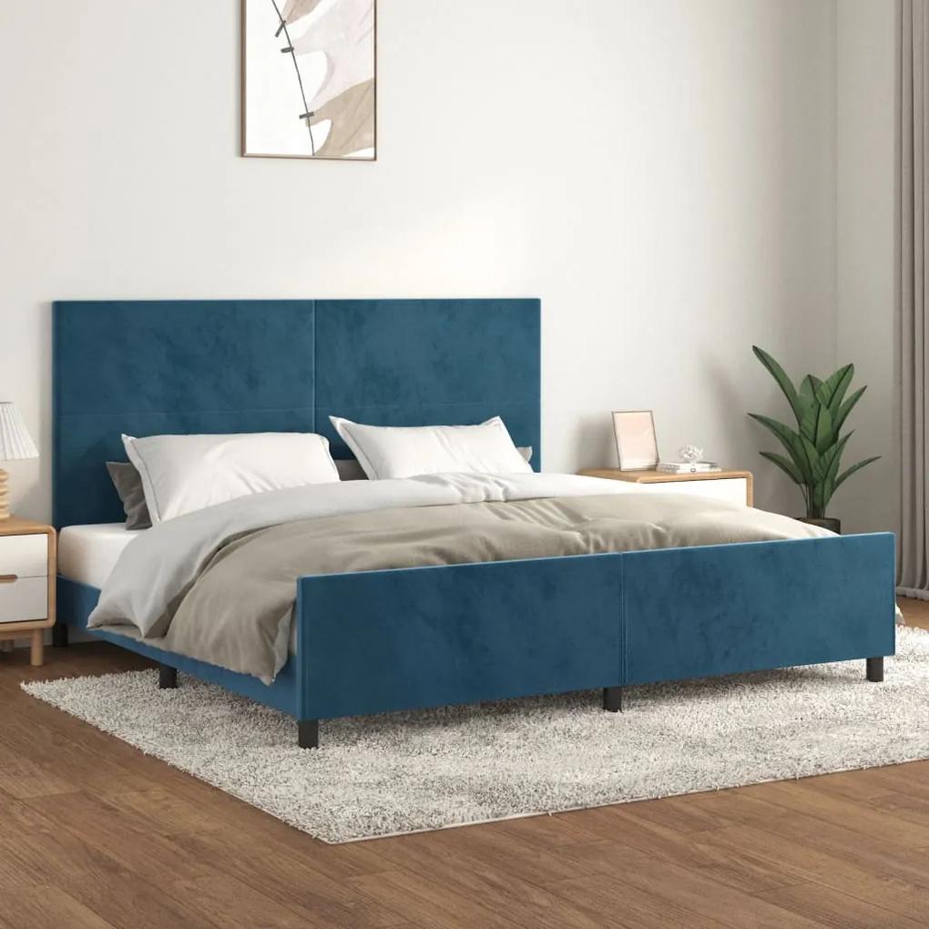 3125657 vidaXL Cadru de pat cu tăblie, albastru închis, 200x200 cm, catifea