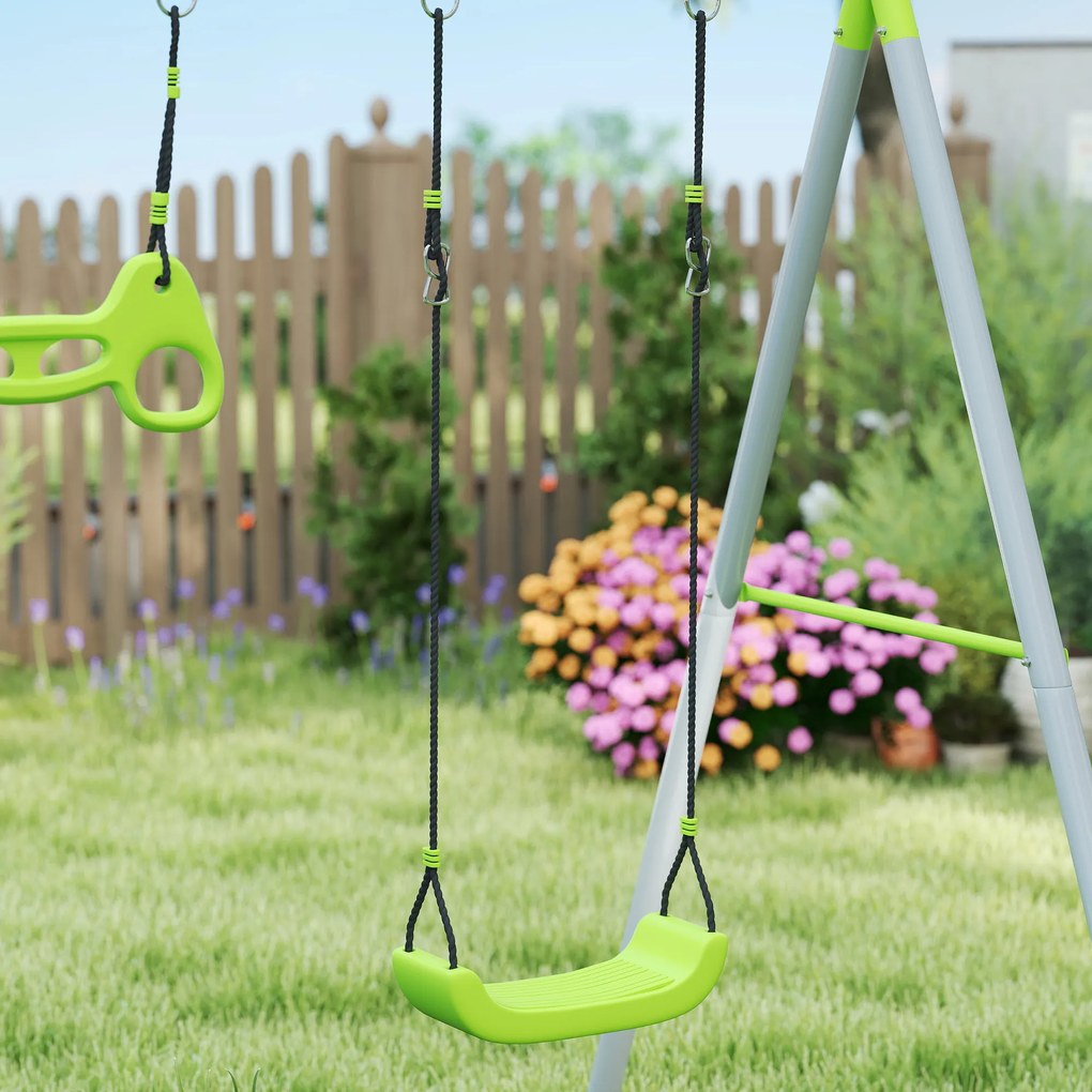 Set balansoar AIYAPLAY 3 in 1, Cort de Joacă, Balansoar, Inele de Gimnastică, Metal, Plastic, Verde | Aosom Romania