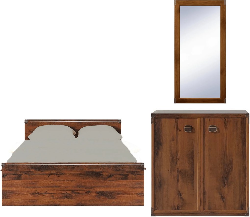 Set dormitor INDIANA, stejar sutter, cu pat 120x200, comoda cu 2 usi s