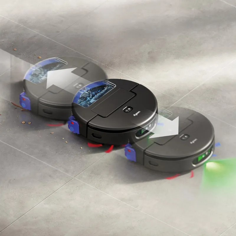 Aspirator robot Dyson Spot+Scrub Ai 586183-01, 18 000 Pa, 3 l, Curatare uscata/umeda, Recunoastere a petelor, Statie de incarcare automata, Negru/Albastru