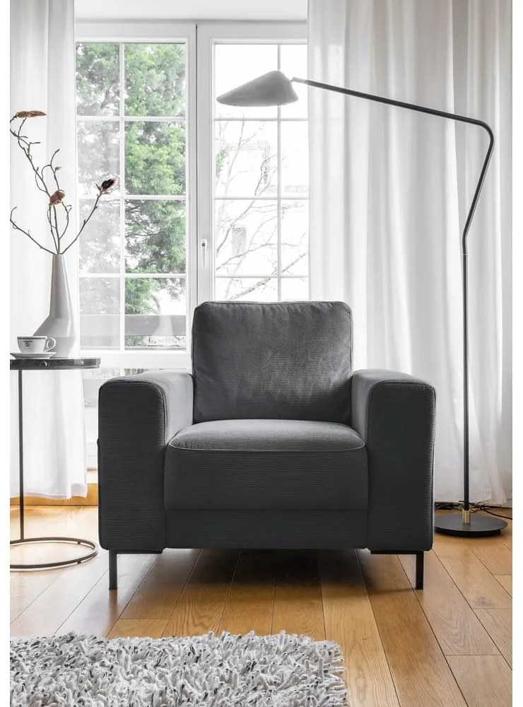 Fotoliu gri închis cu tapițerie din catifea reiată Lofty Lilly – Miuform