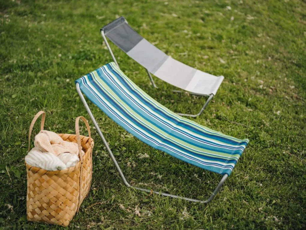 Set de 2 sezlonguri pliante pentru plaja SAND, albastru-alb