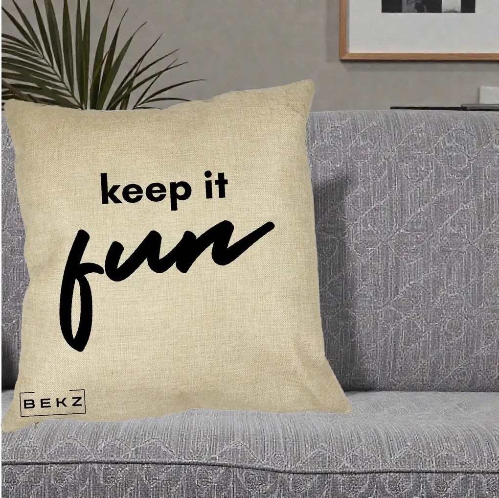 Perna Decorativa Keep It Fun, 40x40 cm, Crem, Husa Detasabila, Perna Inclusa, BEKZ®