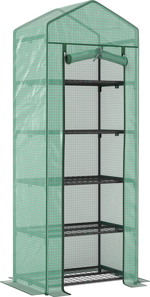 Outsunny Seră de grădină balcon etajere seră 5 niveluri 0,69 x 0,49 x 1,93 m oțel folie rulabilă PE verde | Aosom Romania
