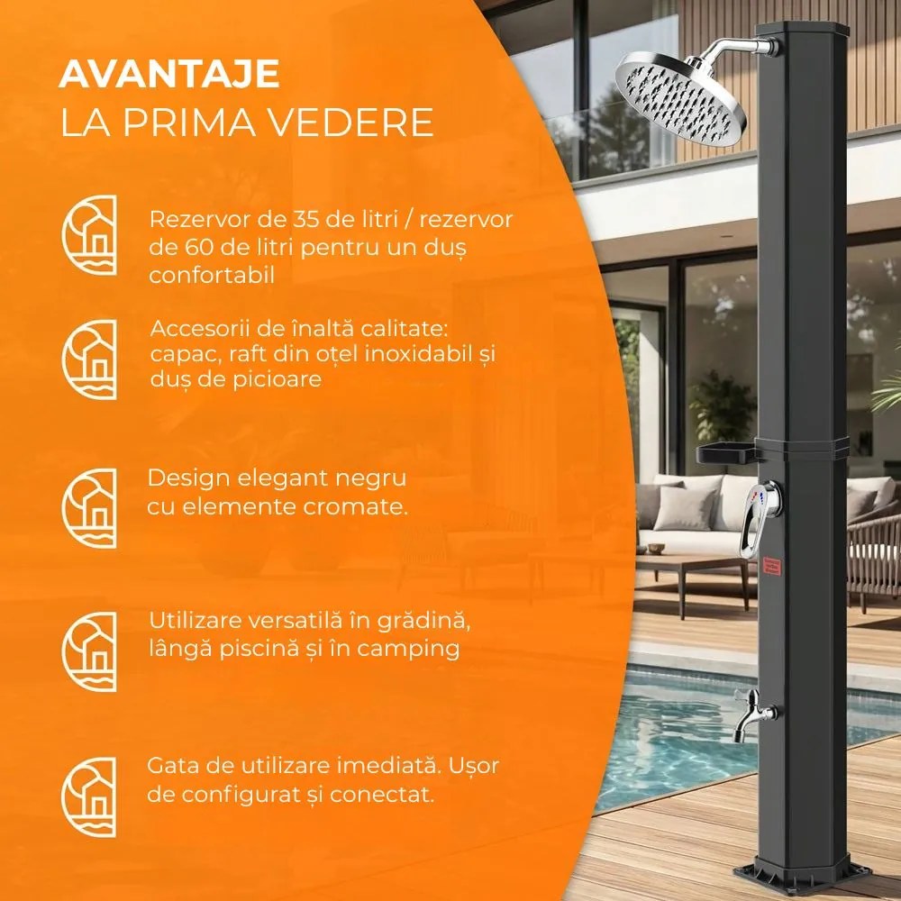 Duș solar cu capac HAVANA, 60 l, negru Casaria